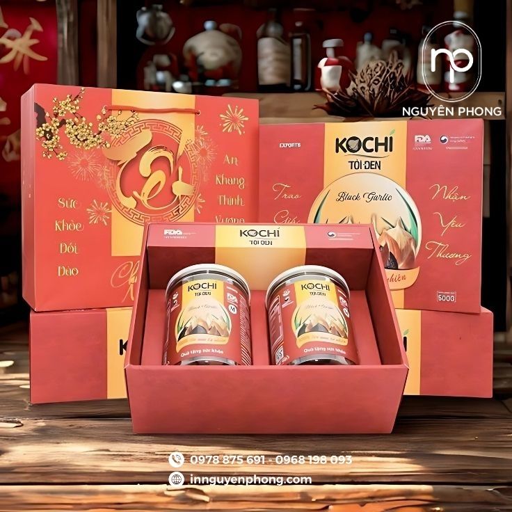 Trọn bộ bao bì quà tết đựng tỏi đen